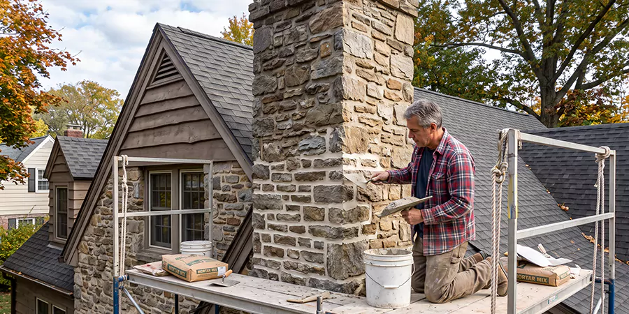 Tuckpointing Stone Chimney Bridgewater